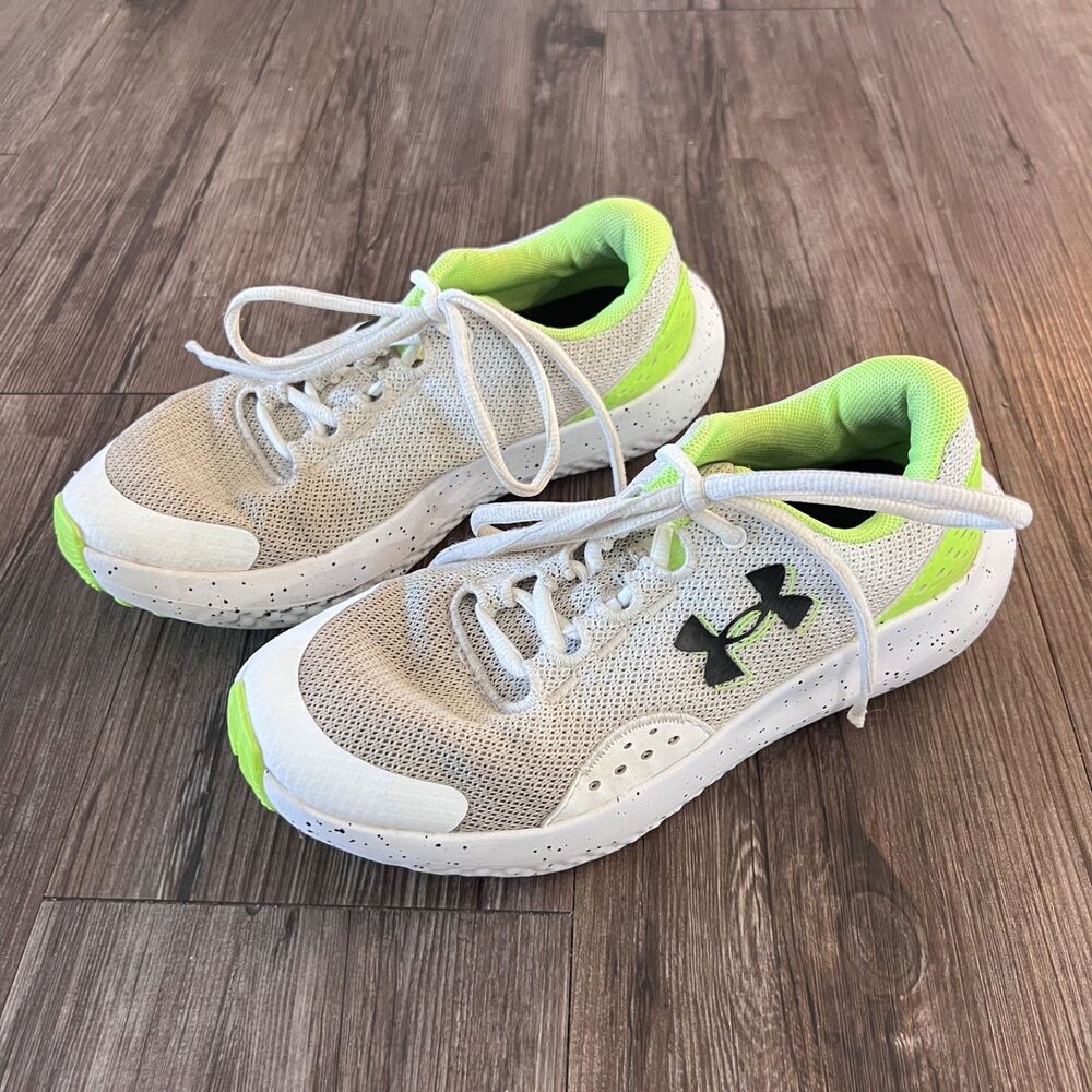 Under Armour Kids Running Shoes White Neon Green EVA foam midsoles Youth Size 4Y